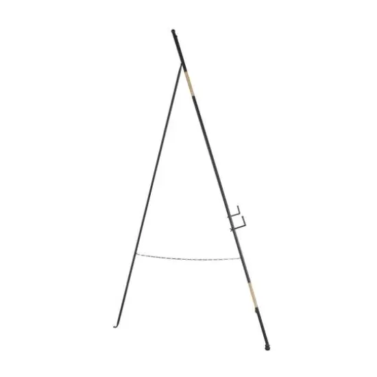 64" Black Metal Slim Foldable 2-Tier Easel with Wrapped Rattan Accents {7}