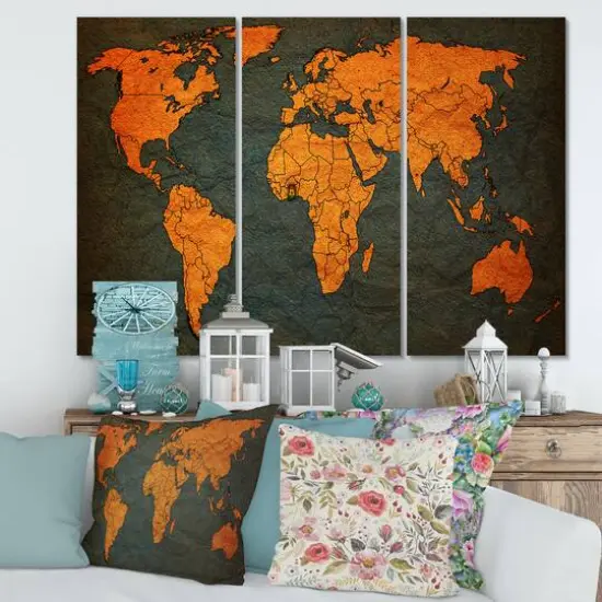 Designart - Ancient Map of The World Africa - Vintage Canvas Wall Art Print {3}