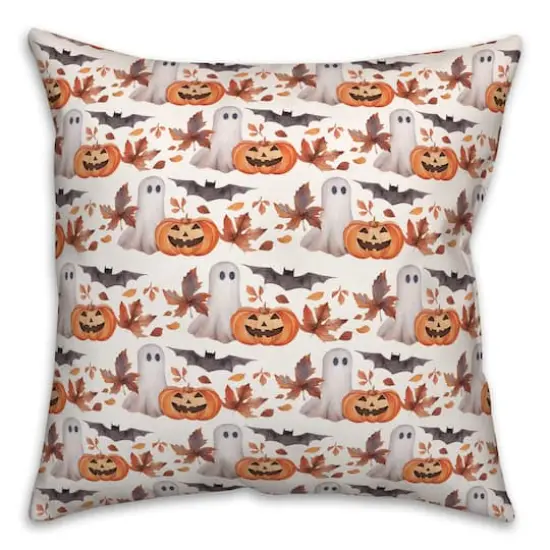 Halloween Character Leaf Pattern 18" x 18" Spun Poly Pillow {1}