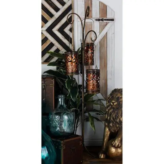 5.5ft. Brass Iron Eclectic Candle Holder Lantern {6}