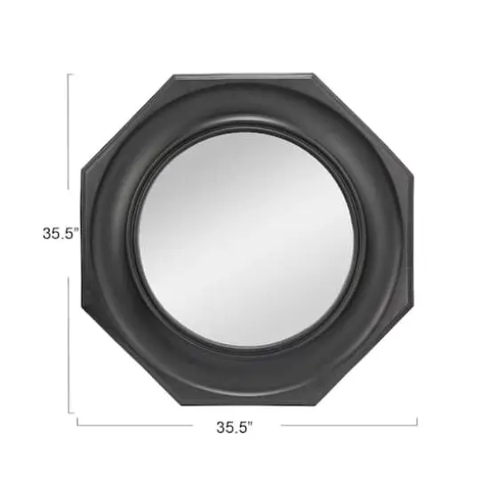 Hello Honey&reg; Black Hexagonal Carved Wood Framed Wall Mirror {5}