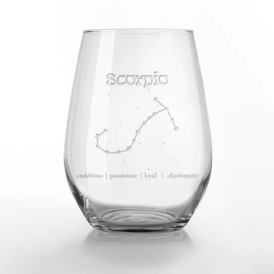 15oz Retro Scorpio Horoscope Engraved Stemless Wine Glass {1}