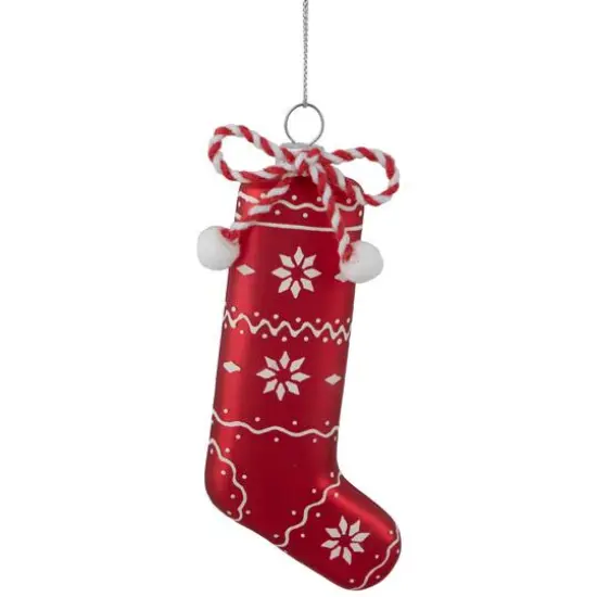 5" Red & White Glass Christmas Stocking Ornament {5}