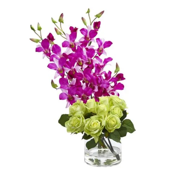 20" Rose & Orchid Arrangement in Glass Vase {1}