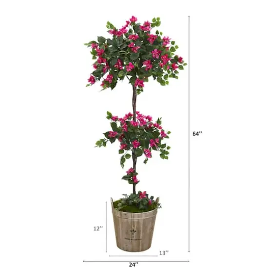 5.3ft. Pink & Green Bougainvillea Artificial Topiary Tree in Farmhouse Planter {3}