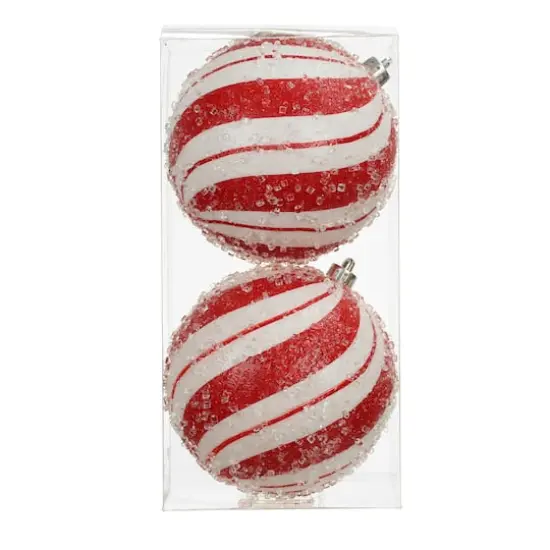 2 Pack 4.7" Red & White Peppermint Stripes Shatterproof Ball Ornaments by Ashland&reg; {3}