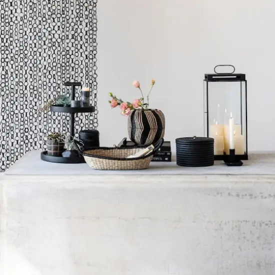 Hello Honey&reg; 9" Black & Natural Handwoven Rattan Basket with Lid {4}