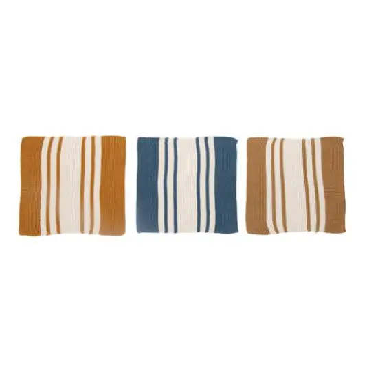 Hello Honey® Brown & Blue Striped Square Cotton Dishcloth Set {1}