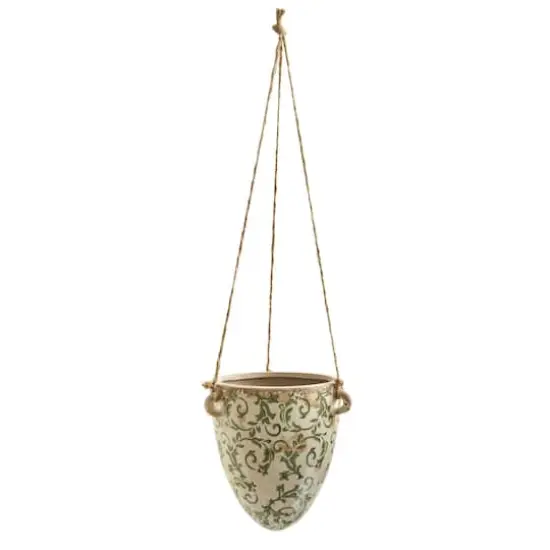 24" Green Tuscan Hanging Ceramic Scroll Planter {1}