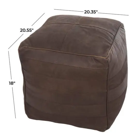 21" Leather Pouf with Linear Panels Dark Brown {8}