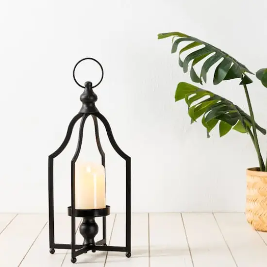 16.5" Modern Farmhouse Black Metal Candle Lantern {5}