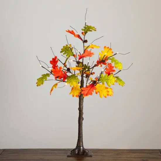3ft. Pre-Lit Autumn Maple Artificial Fall Tree with Pinecones, Acorns and 36 Warm White LED Lights {8}