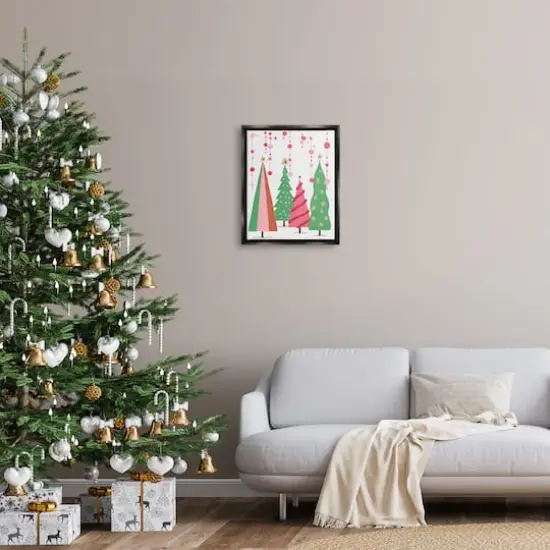 Stupell Industries Pink & Green Christmas Trees Framed Floater Canvas Wall Art Black {3}