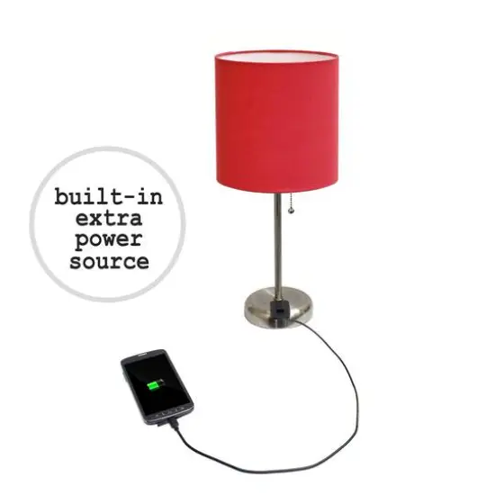 LimeLights 19.5" Brushed Steel Base Lamps with Charging Outlets, 2ct. Red {7}
