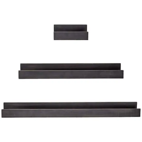 Black Floating Wooden Wall Shelves Set {6}