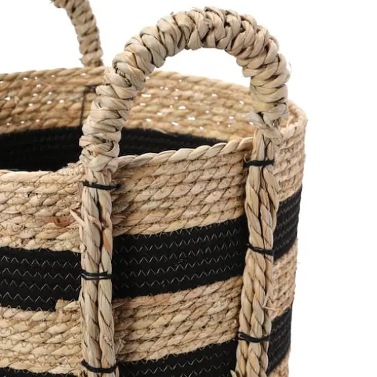 Household Essentials 20" Black & Natural Stripes Braided Basket with Handles {8}
