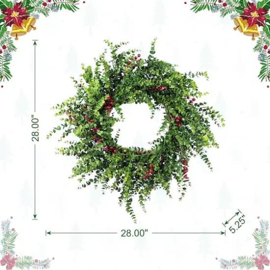 Glitzhome&reg; 28"D Christmas Greenery PE Eucalyptus Wreath with Red Berries {9}