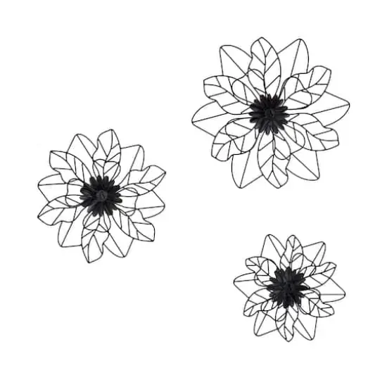 Habitat Decor Maggie Black & Gold Flower Metal Wall Art Set {6}