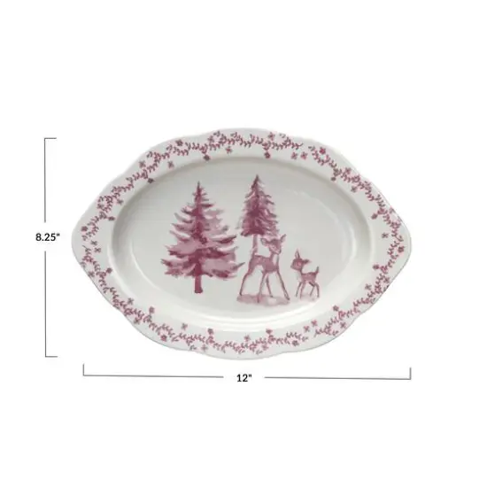 Hello Honey&reg; 12" Pink & Cream Deer & Trees Stoneware Platter {5}