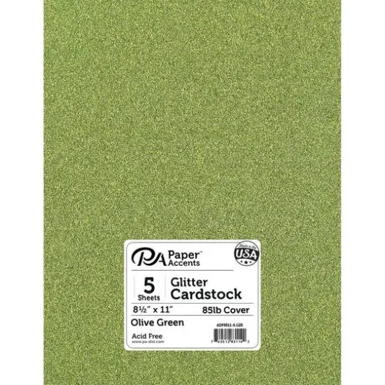 PA Paper&trade; Accents 8.5" x 11" 85lb. Glitter Cardstock, 5 Sheets Olive Green {1}