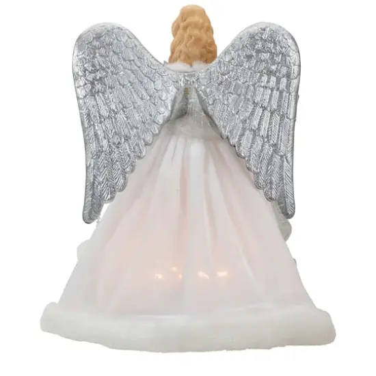 12" Lighted Silver & White Angel with Wings Christmas Tree Topper, Clear Lights {6}