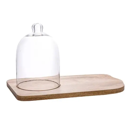Hello Honey® Mango Wood Tray with Natural Brown Glass Cloche {1}