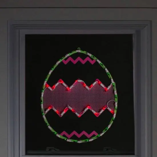 17" Green with Pink Chevron Stripe Lighted Easter Egg Window Silhouette {4}