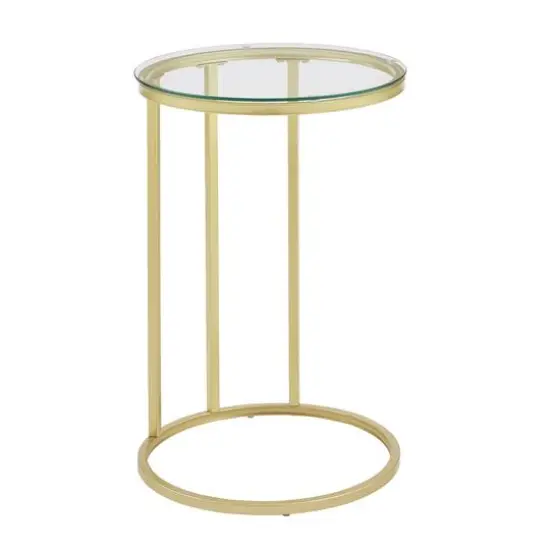 16" Gold Round C Table with Glass Top {3}