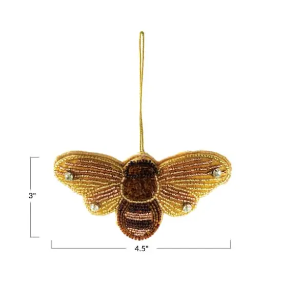 Hello Honey® 4.5" Brown & Gold Beaded Bee Fabric & Glass Ornament {4}