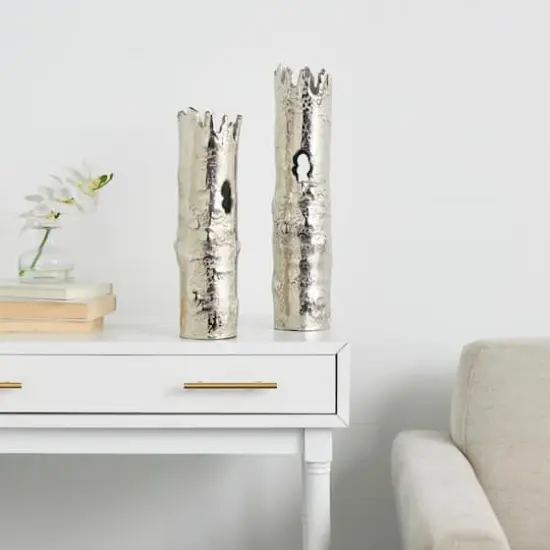 CosmoLiving by Cosmopolitan Silver Aluminum Tree Trunk Inspired Vase Set {3}