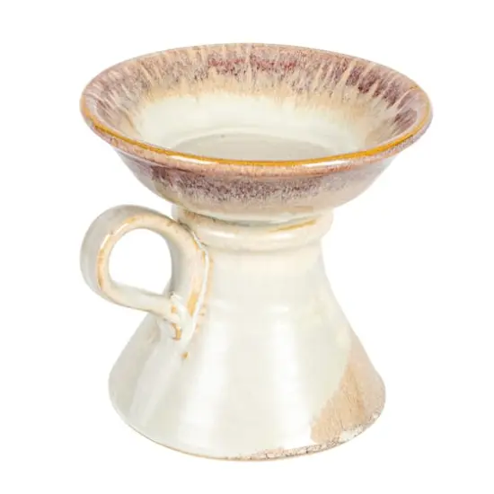 Hello Honey&reg; 5.5" Cream & Brown Stoneware Pillar Candle Holder with Handle {1}