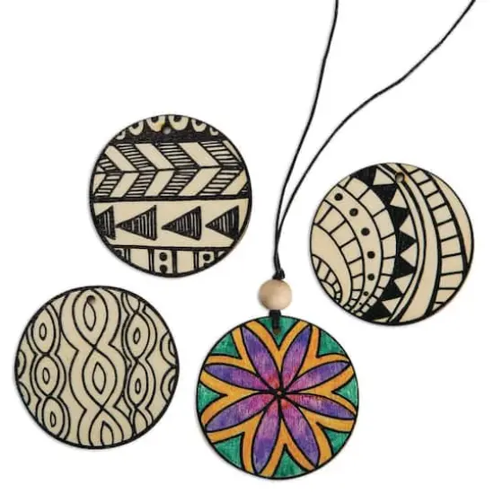S&S&reg; Worldwide Natural Wood Printed Pendants, 48ct. {1}