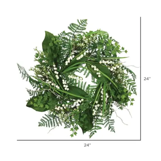 24" White Mini Flowers with Greenery Wreath {3}