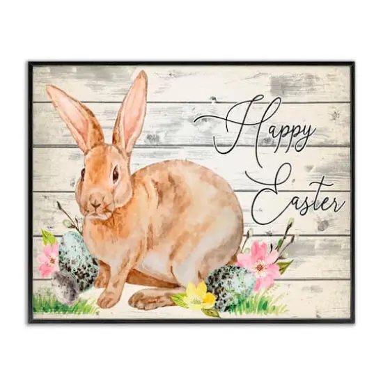 Stupell Industries Spring Floral Happy Easter Bunny Framed Giclee Art Black {1}