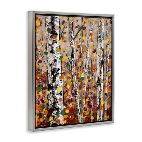 Stupell Industries Autumn Birch Trees Abstract Leaves Floater Framed Art Gray {4}