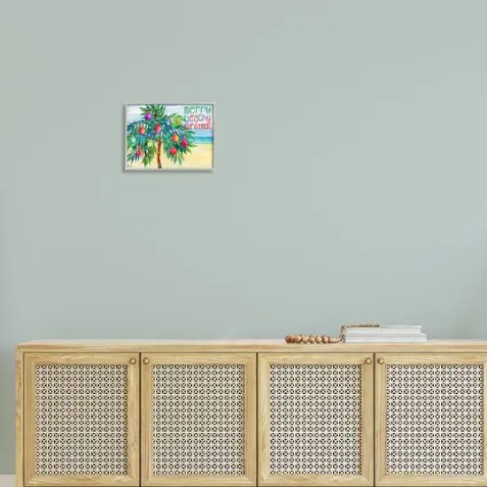Stupell Industries Merry Beachy Christmas Holiday Palm Framed Giclee Art Gray {3}