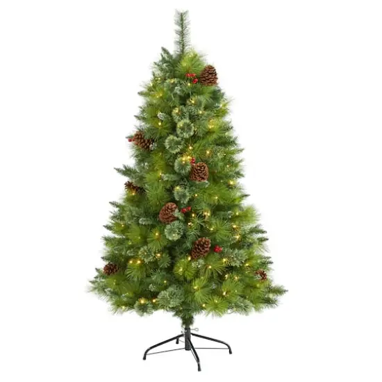 5ft. Pre-Lit Montana Mixed Pine, Pinecones & Berries Artificial Christmas Tree with Clear LED Lights {1}