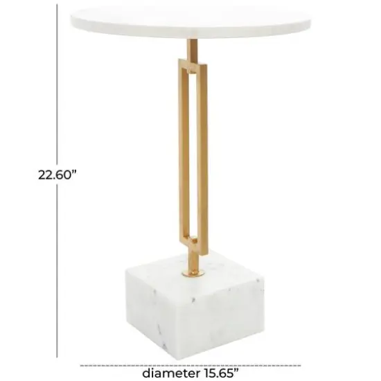 White Marble Geometric Accent Table with Gold Metal Rectangular Stand {10}