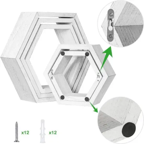 NEX&trade; Hexagon Floating Honeycomb Shelves Set White {5}