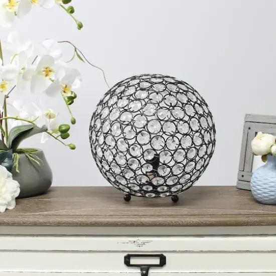 Lalia Home 10" Medium Metal Crystal Round Orb Table Lamp Restoration Bronze {5}