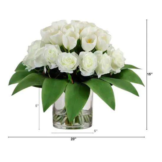Wedding Collection 20in. Artificial Roses and Tulips Arrangement in Glass Vase {3}