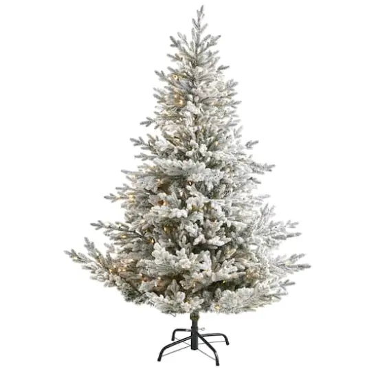 6ft. Pre-Lit Flocked Fraser Fir Artificial Christmas Tree with Warm White LED Lights {1}