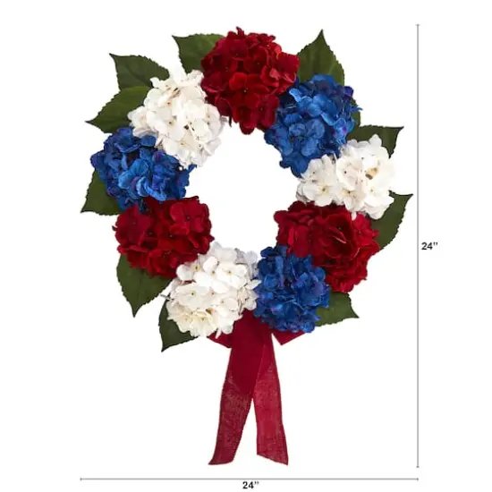 24" Red, White and Blue Hydrangea Wreath {4}