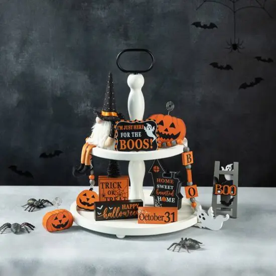 Glitzhome&reg; Halloween Wood Word Signs & Fabric Gnome D&eacute;cor Set {3}