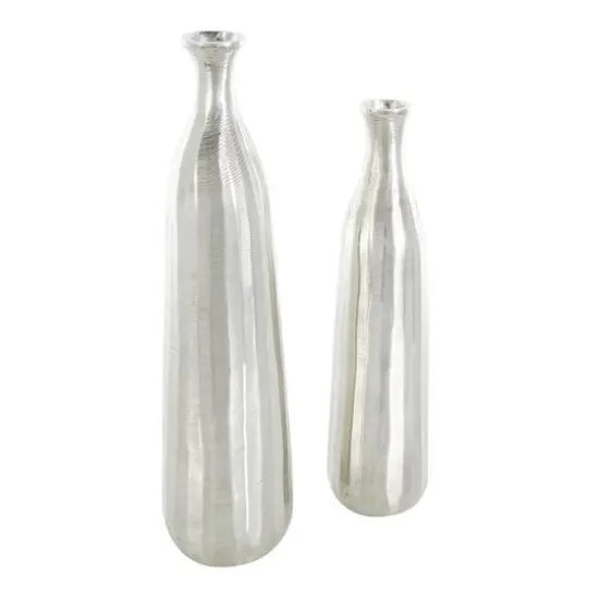 Silver Decorative Aluminum Vase Set with Wavy Accents & Textured Ridges {7}