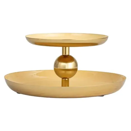 Hello Honey&reg; 10" Yellow & Gold Soleil Enameled Metal 2-Tier Tray {9}