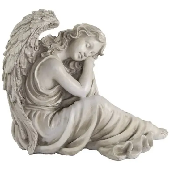 17" Gray Resting Angel Outdoor Garden Statue {1}