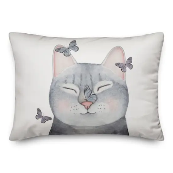 Cat with Butterflies Indoor/Outdoor Pillow {1}