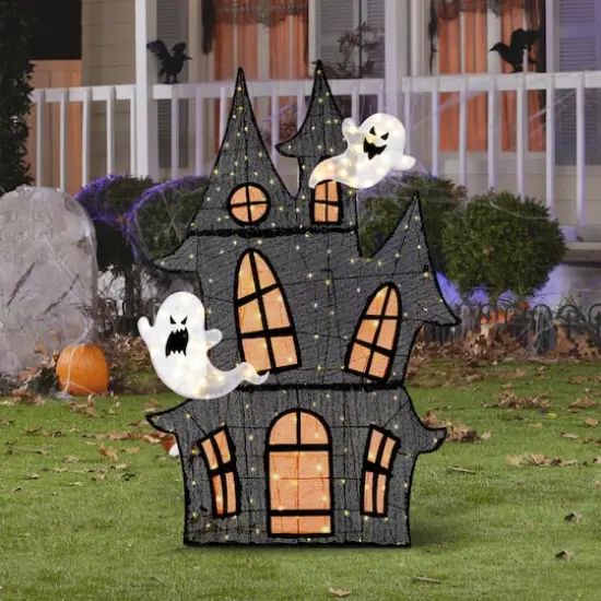 Glitzhome&reg; 61.75"H Lighted Halloween 2D Haunted House Outdoor Decor {4}