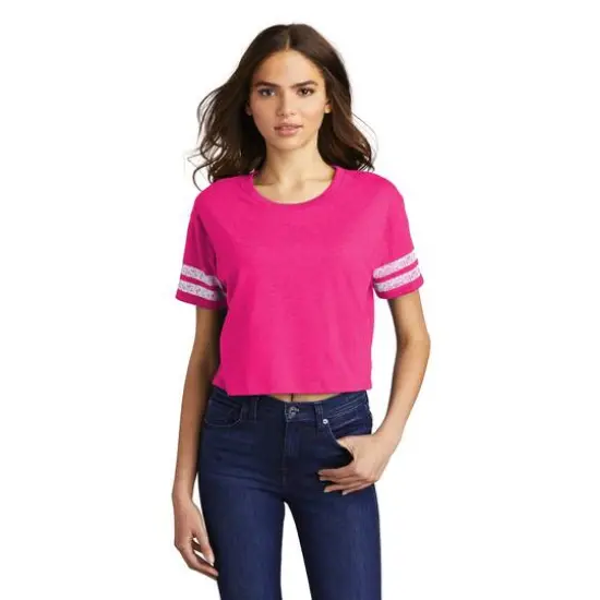 District® Women's Scorecard Crop T-Shirt Heathered Dark Fuchsia/White {4}